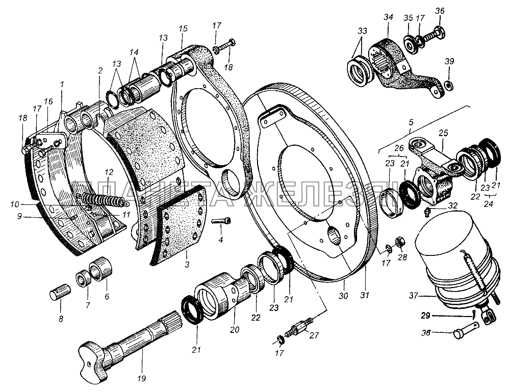 Тормозной механизм заднего колеса МАЗ-54326